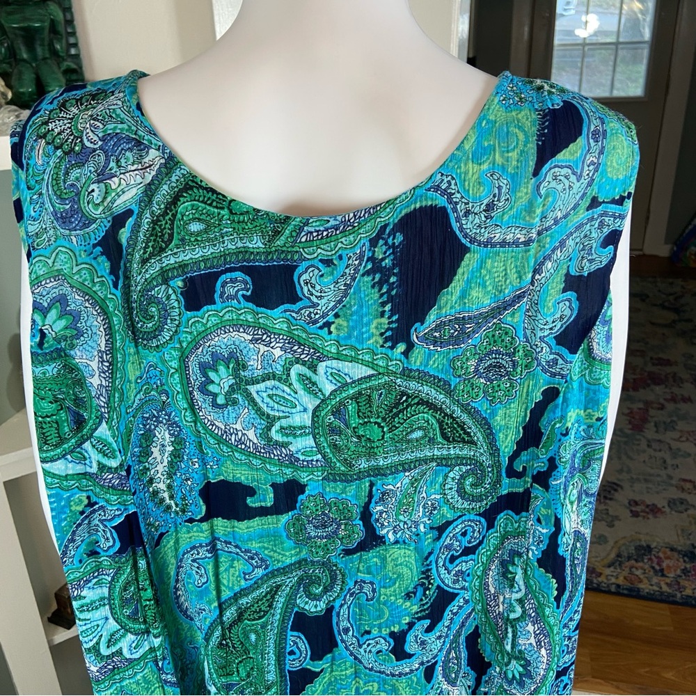NWT New Roaman's Paisley Maxi Dress Gauze Crinkle Volup 2X Blue Green 26/28 - Picture 8 of 10